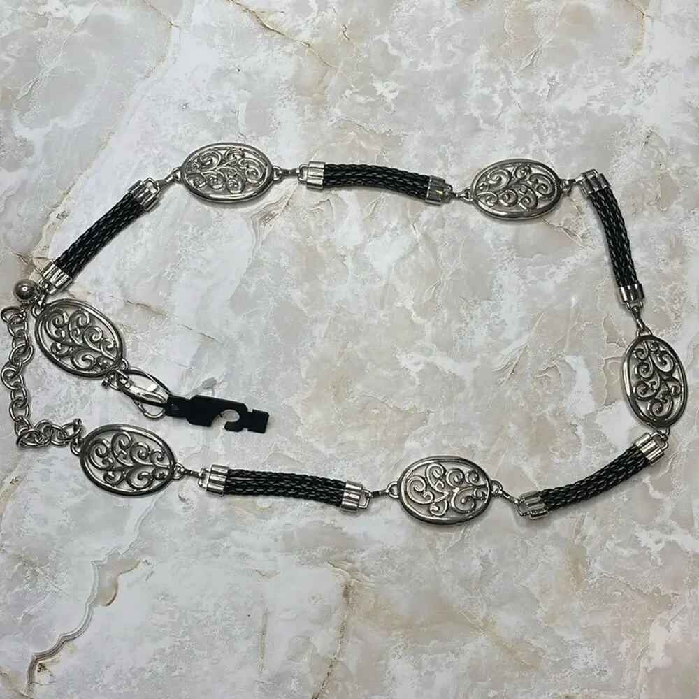 Silver filigree medallion link belt